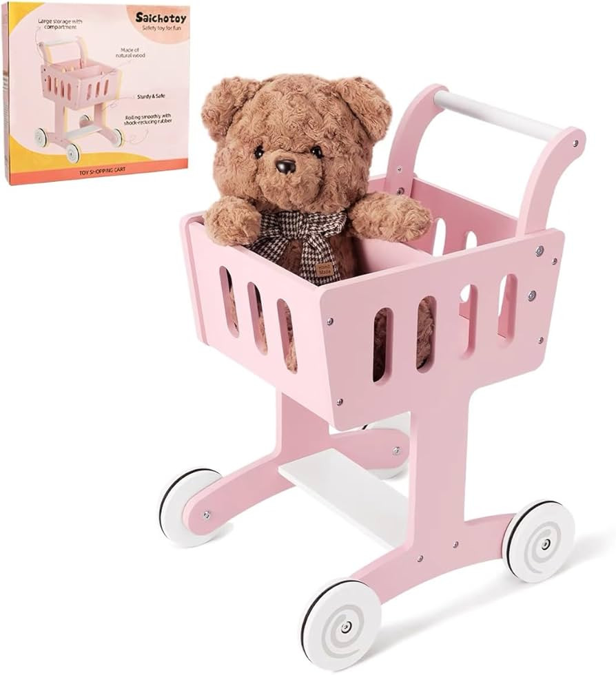Saichotoy Wooden Shopping Cart for Toddlers: Doll Stroller, Baby Walker Push Toy Pretend Play for... | Amazon (US)