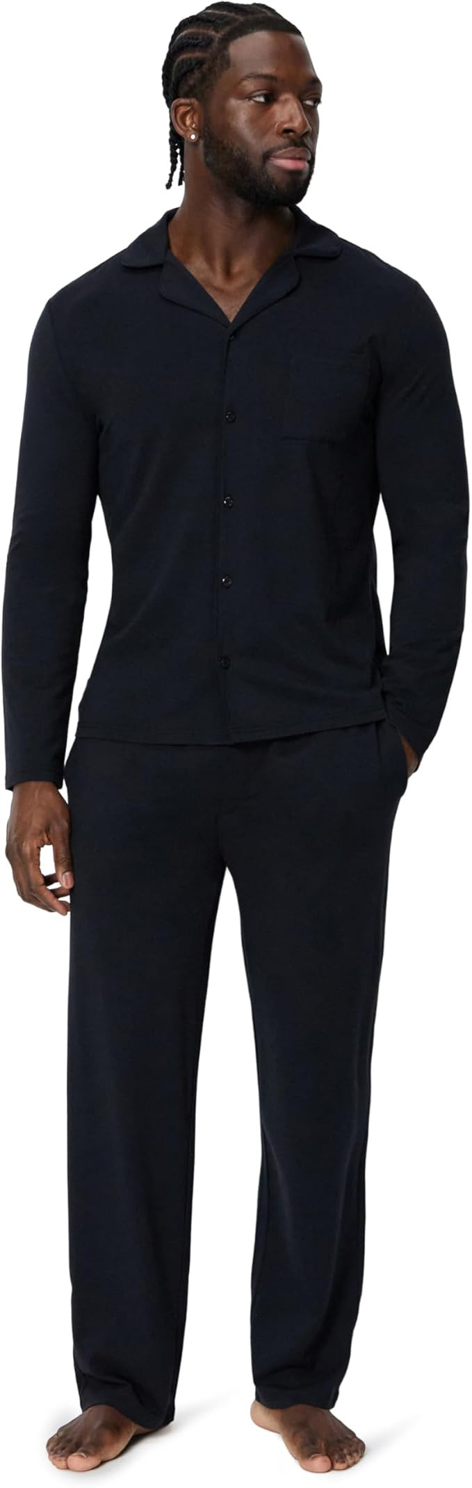 Amazon Essentials Men's Cotton-Modal Pajama Set, Long Sleeve Button-Down Top with Pants | Amazon (US)