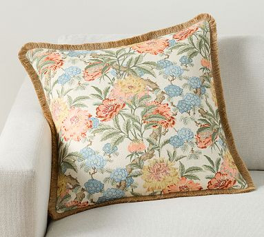 Kravet Garden Floral Ikat Pillow With Fringe | Pottery Barn (US)