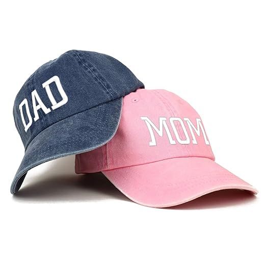Trendy Apparel Shop Capital Mom and Dad Pigment Dyed Couple 2 Pc Cap Set | Amazon (US)