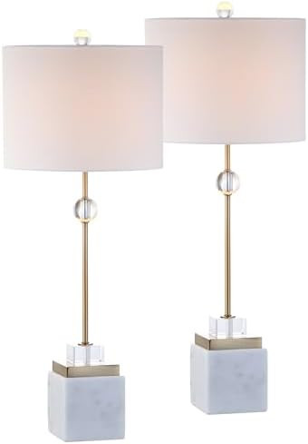 JONATHAN Y 30" White Marble and Brass Gold LED Table Lamp Set of 2, Modern Glam Crystal Pedestal ... | Amazon (US)