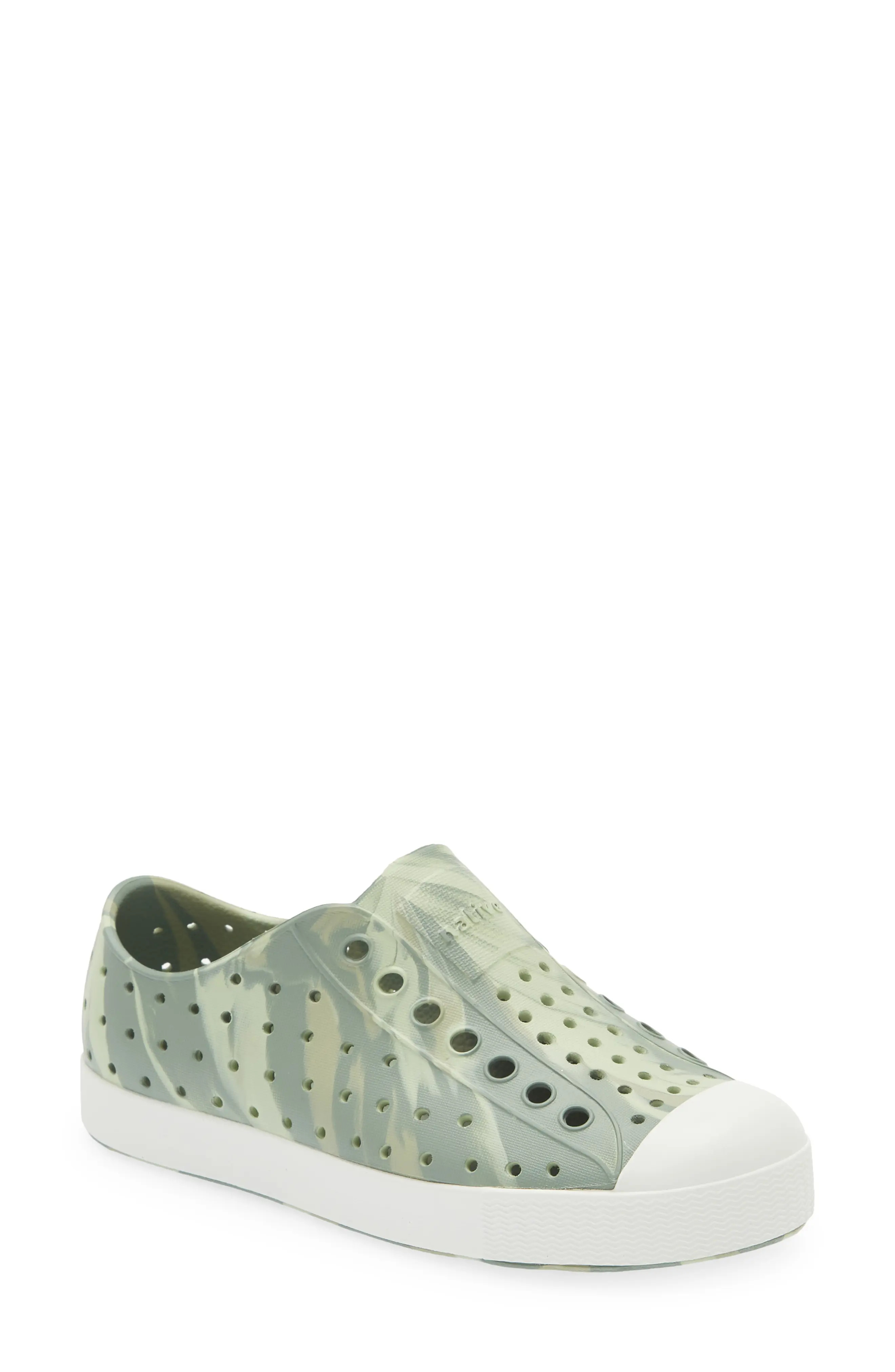 Native Shoes Jefferson Marble Print Slip-On Sneaker in Elm Green/Shell White at Nordstrom, Size 12 M | Nordstrom
