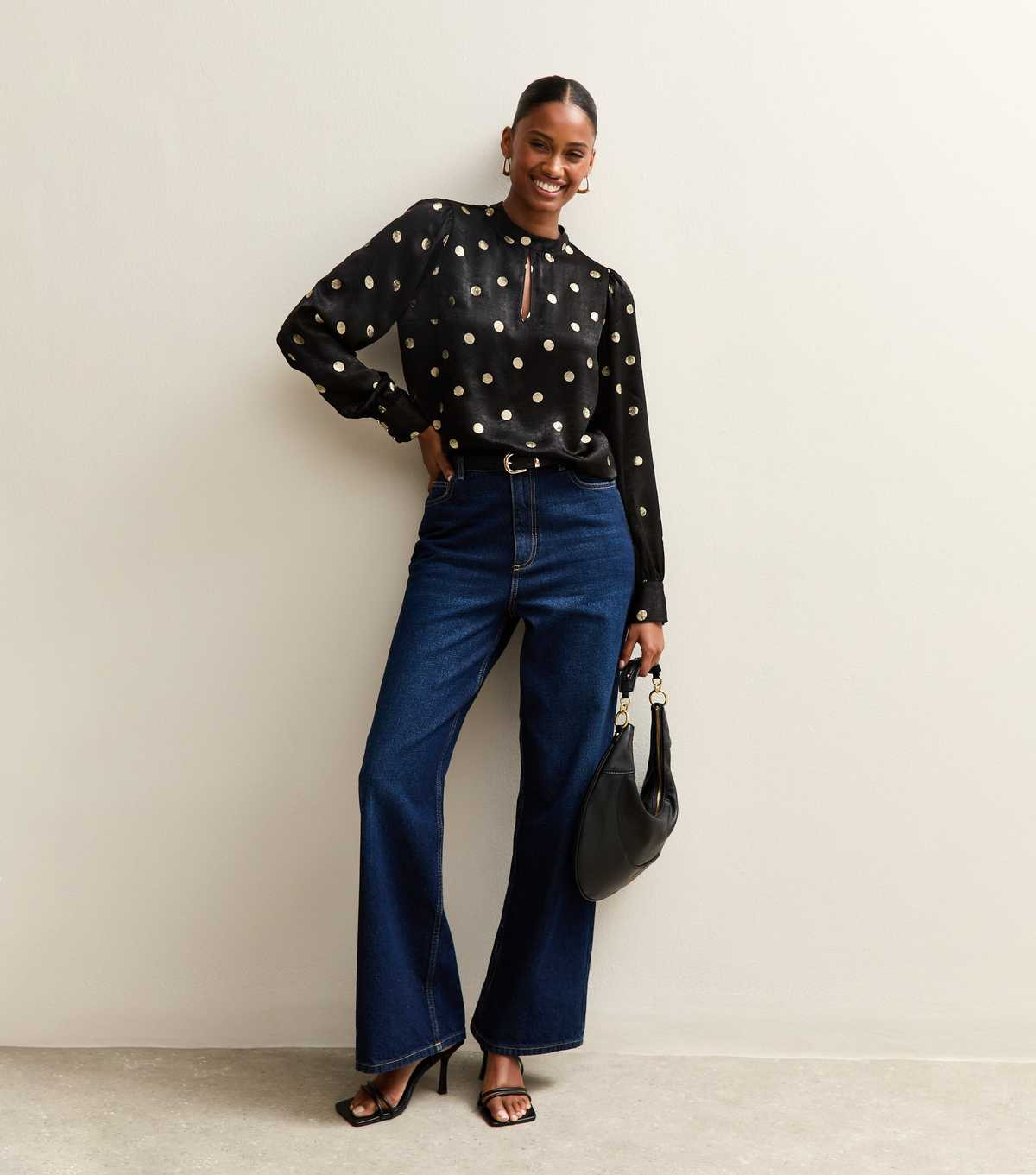 Black Foiled Polka Dot Keyhole Neck Blouse | New Look | New Look (UK)