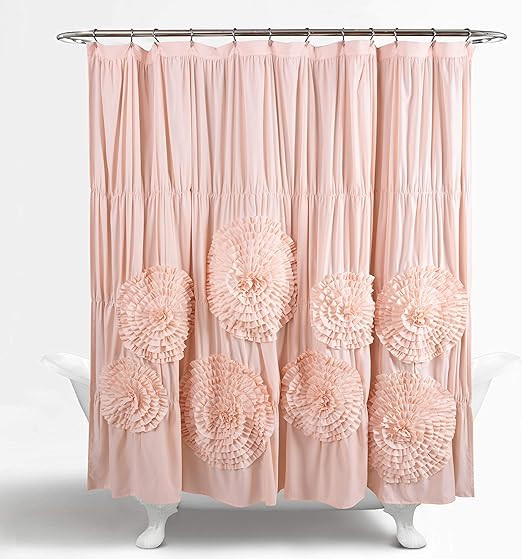 Lush Decor Serena Shower Curtain Ruffled Floral Vintage Chic Farmhouse Style Bathroom Decor, 0, B... | Amazon (US)