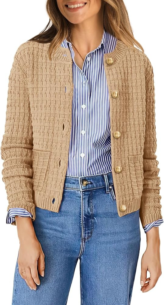 OFEEFAN Womens Cardigan Sweaters Open Front Long Sleeve Button Down Knit Jackets with Pockets 202... | Amazon (US)