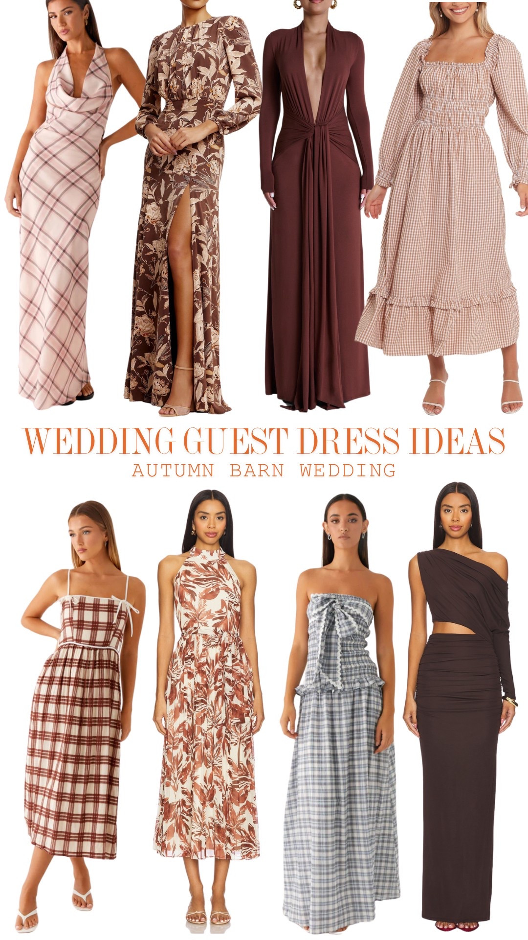 Inspo board - wedding guest dresses for a barn wedding in autumn, but I think they work for spring/summer too! #weddingguest #dressinspo

#LTKStyleTip #LTKWedding #LTKSummerEdit