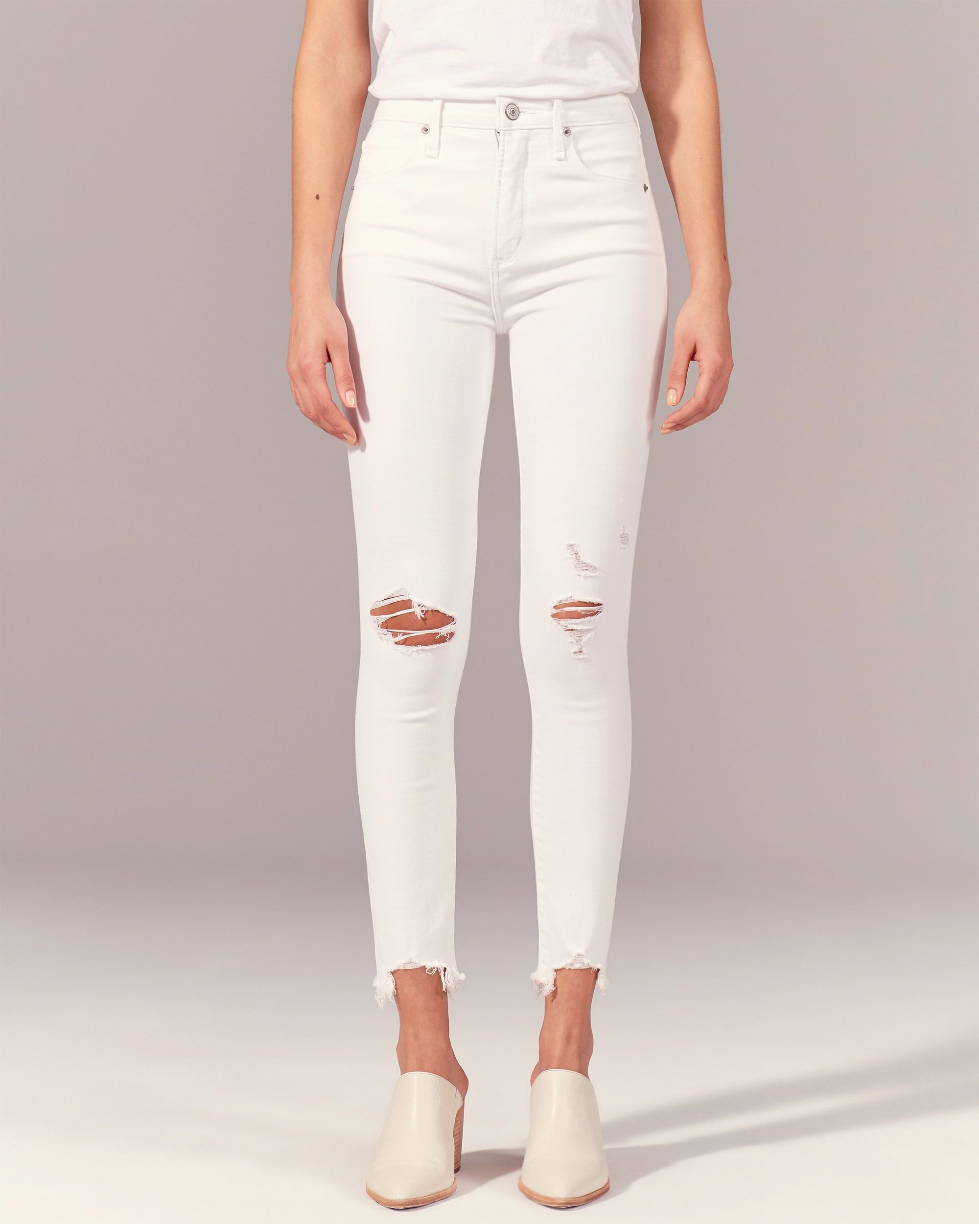 Ripped High Rise Super Skinny Ankle Jeans | Abercrombie & Fitch (US)