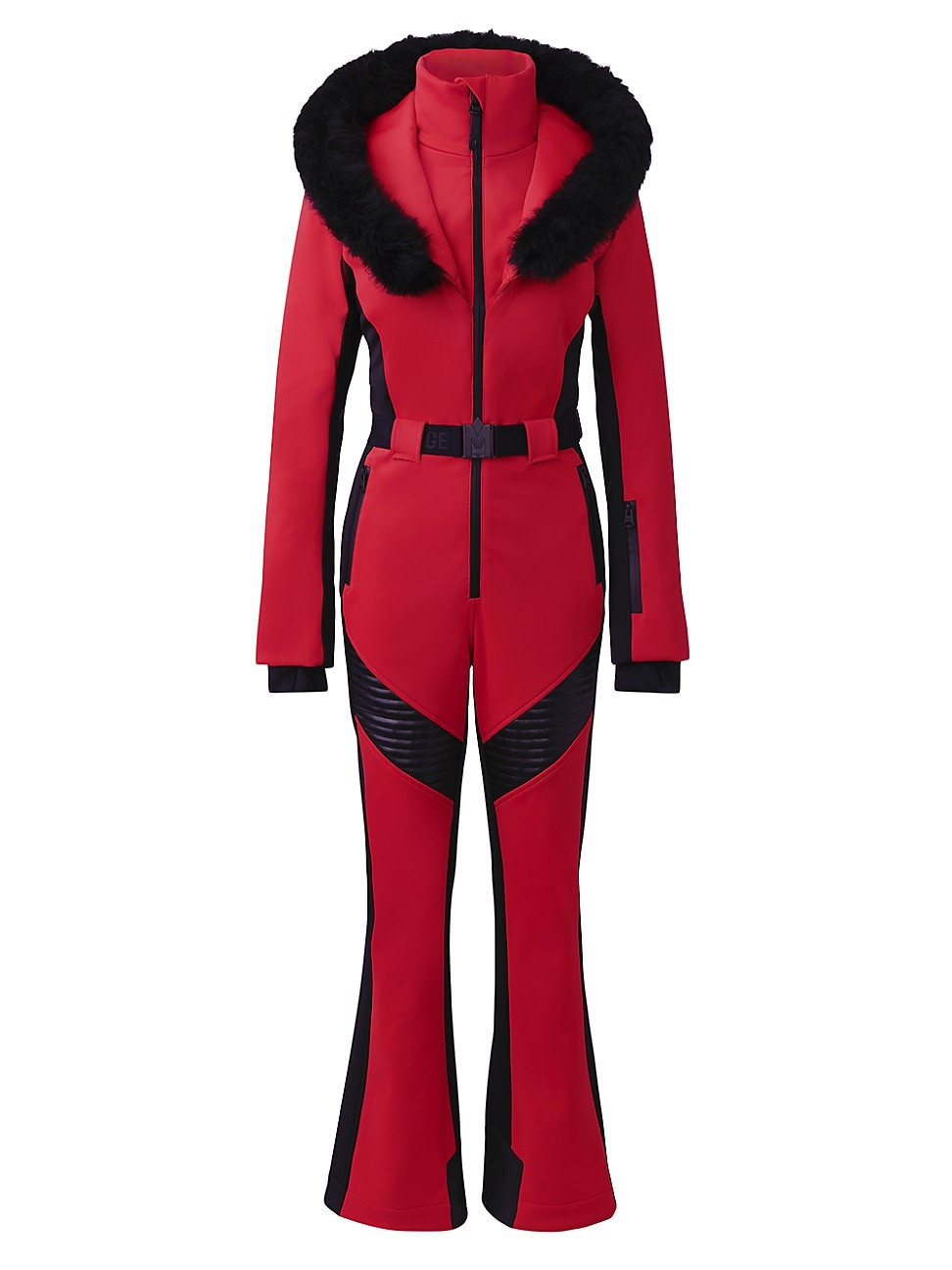 Women's Elle Belted Shearling-Trimmed Shell Ski Suit - Red - Size Medium | Saks Fifth Avenue