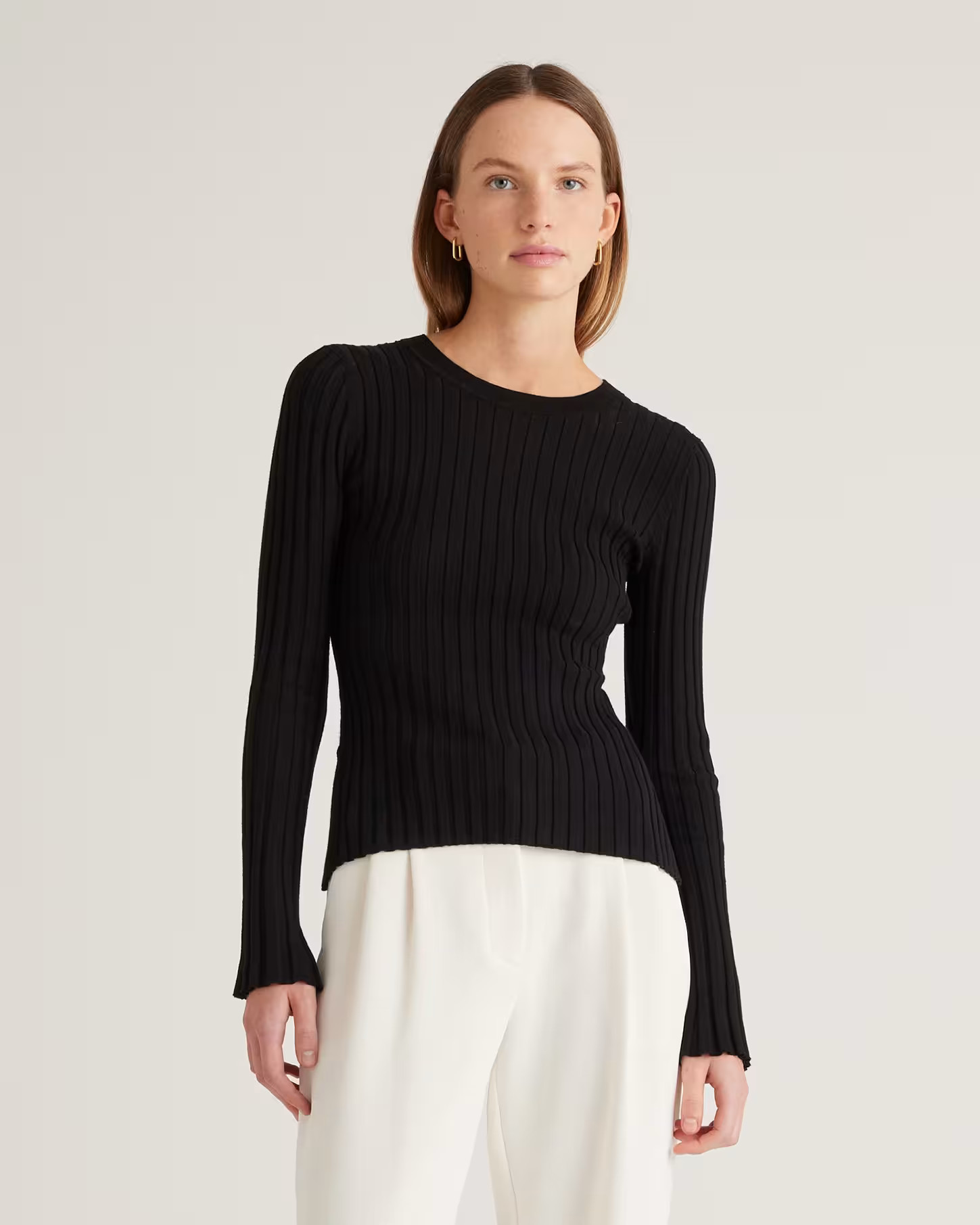 Cotton Cashmere Ribbed Long Sleeve Sweater | Quince