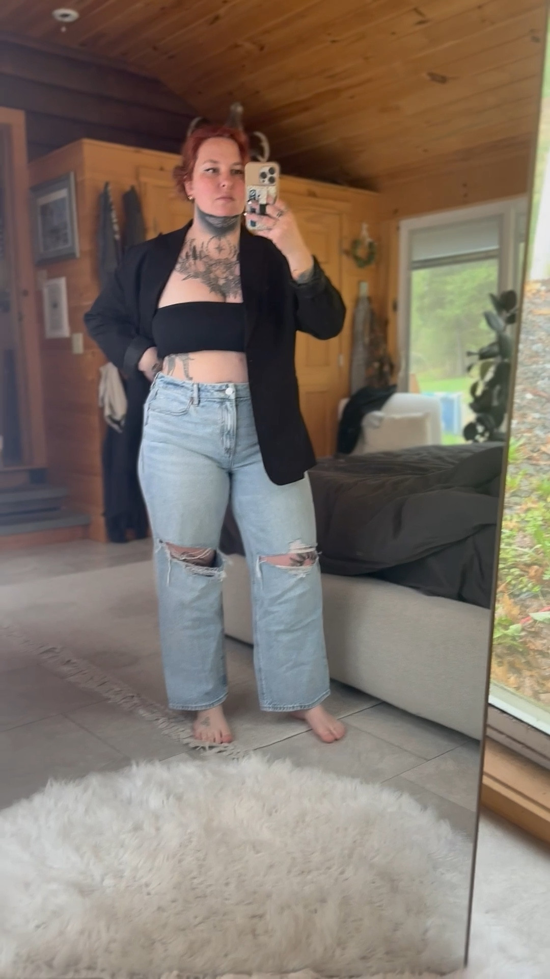 Wore this look for my headshots, and to be honest—it was just outside my comfort zone. Not because of the outfit itself (I love a blazer moment), but because I’m a year postpartum after having three kids, and I’m still figuring out how to feel at home in my body again.

But I showed up anyway. I chose to wear something that reflects the version of myself I’m growing into—even if I’m not totally comfortable in my skin right now.

I’m 5’2”, 185 lbs, usually a size 12/14. These jeans are a 14 from American Eagle (could’ve done a 12, but I like the looser fit). Blazer + bandeau are from Amazon, and the nails are Etsy finds I’m obsessed with.

Here’s to getting dressed for the life you want, not just the body you have today.

#PostpartumStyle #ConfidenceInProgress
#CurvyFit

#LTKPetite #LTKFindsUnder50 #LTKMidsize