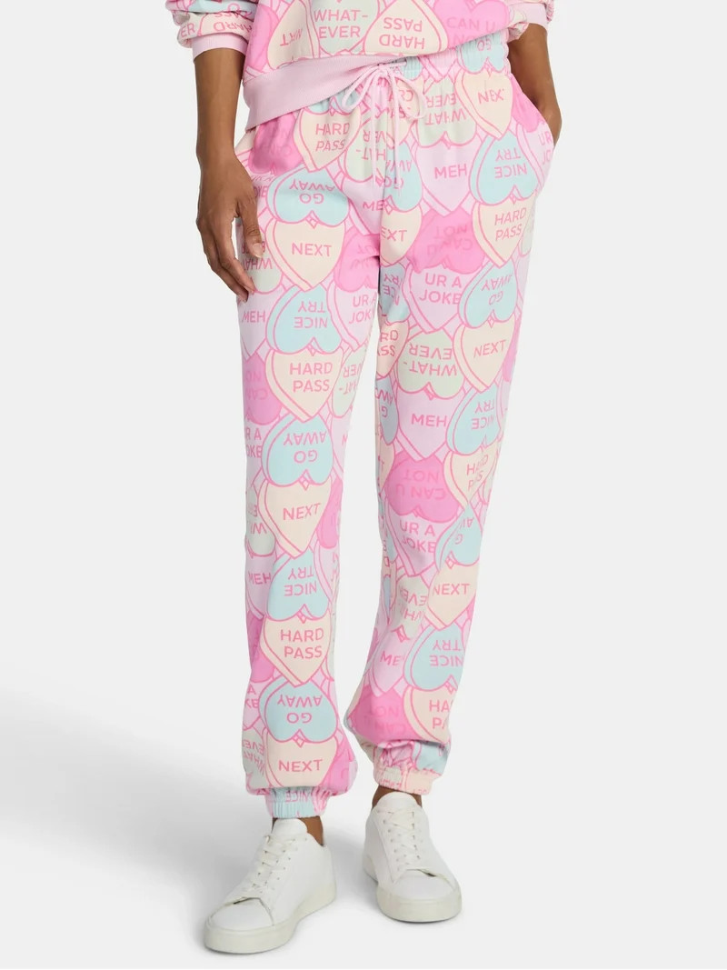 Candy Hearts Women's Graphic Fleece Joggers, 30'' Inseam, Sizes XXS-XXL | Walmart (US)