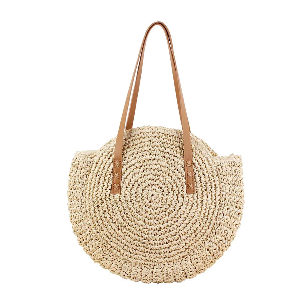 Dicasser Women Hand-woven Straw Shoulder Bag Large Summer Beach Leather Handles Handbag Tote with... | Walmart (US)