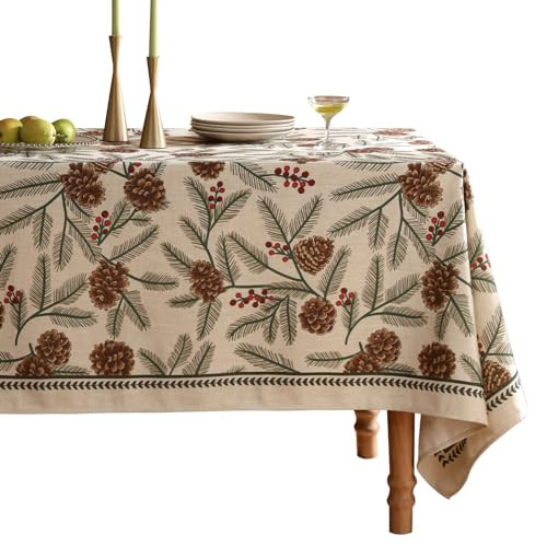 ISAENNE Designer Christmas Beige Linen Table Cloth for Rectangle Table,Pinecones Pattern Indoor Tablecloths,Washable Decor Tablecloth for Dining Thanksgiving Kitchen Christmas,55"*79"-Carol B | Amazon (US)