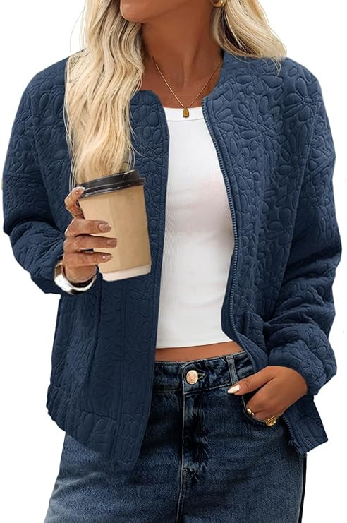 Tankaneo Womens Bomber Jackets Lightweight Zip Up Fashion Cute Jacquard Coats Fall Varsity Oversi... | Amazon (US)