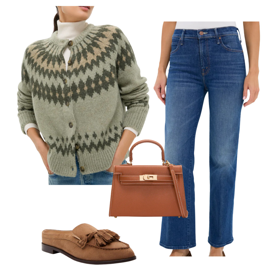 What I'm wearing for Thanksgiving! Mother jeans, sweater, bag and mules! 

 #LTKHoliday #LTKFindsUnder50 #LTKFindsUnder100