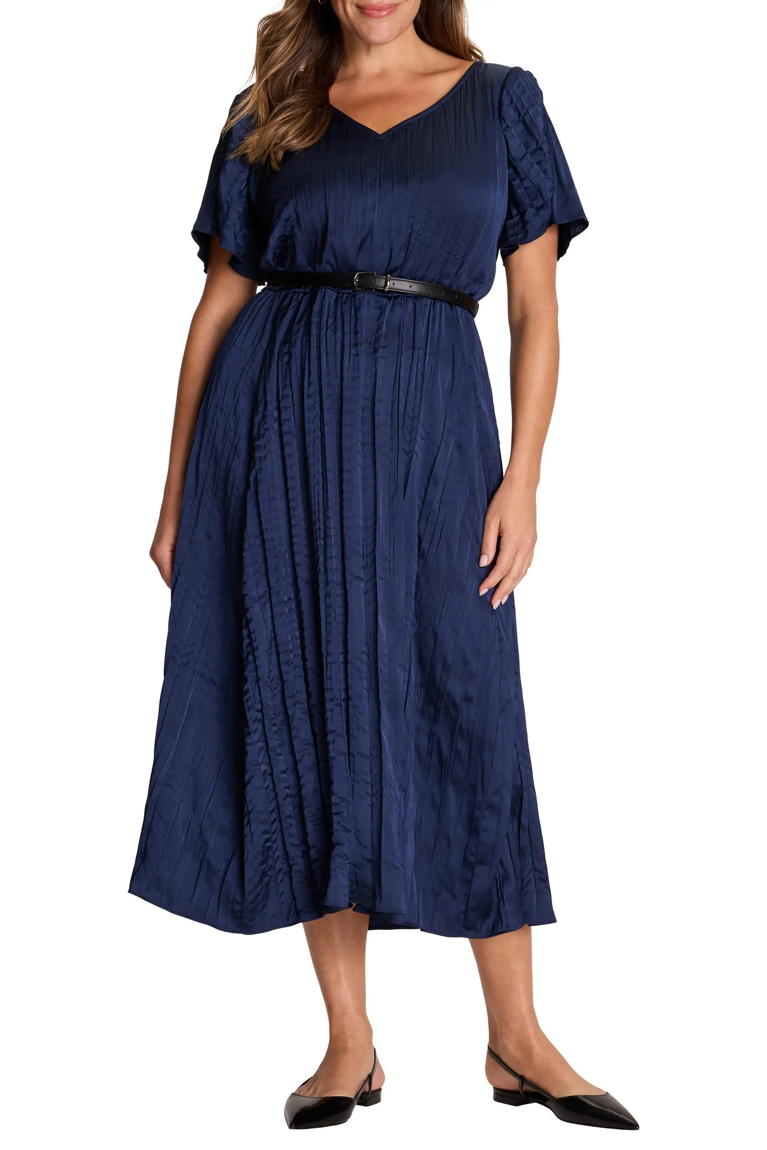 Bella Belted Crushed Satin Midi Dress (Women) | Nordstrom | Nordstrom