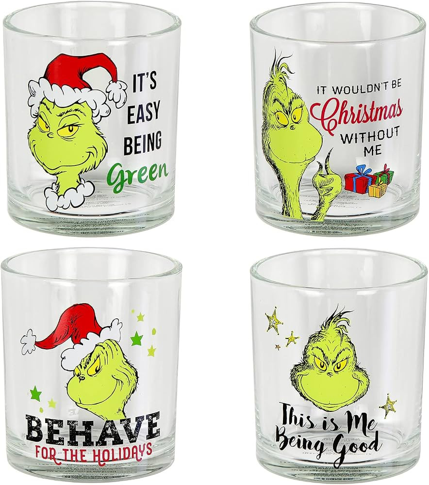 Bioworld Dr. Seuss GRINCH Drinking Glasses Set Of 4 10 Oz. (295 ml.) | Amazon (US)