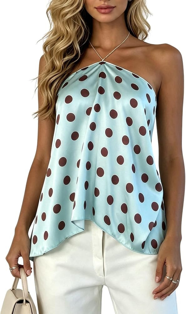 SOLY HUX Women's Halter Satin Top Flowy Camisole Crop Bandana Tops | Amazon (US)