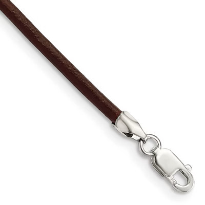 Black Bow Jewelry 2mm Brown Leather Cord Chain & Sterling Silver Clasp Necklace, 20 Inch | Target