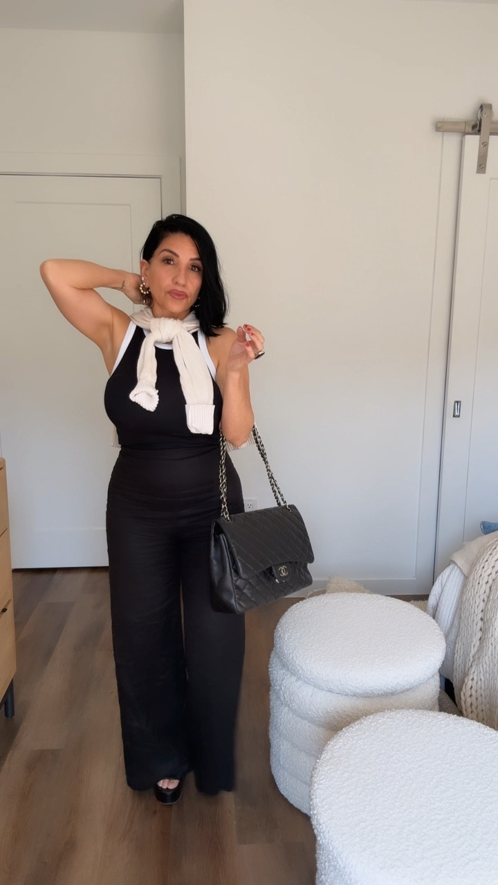 Black Linen Trouser 
White + Black Tank 
Off White Sweater
Gucci Cutout Sandals
Chanel maxi classic bag 
Kosas neutral lipstick 
Lawless lip plumper 

#LTKOver40 #LTKBeauty #LTKStyleTip