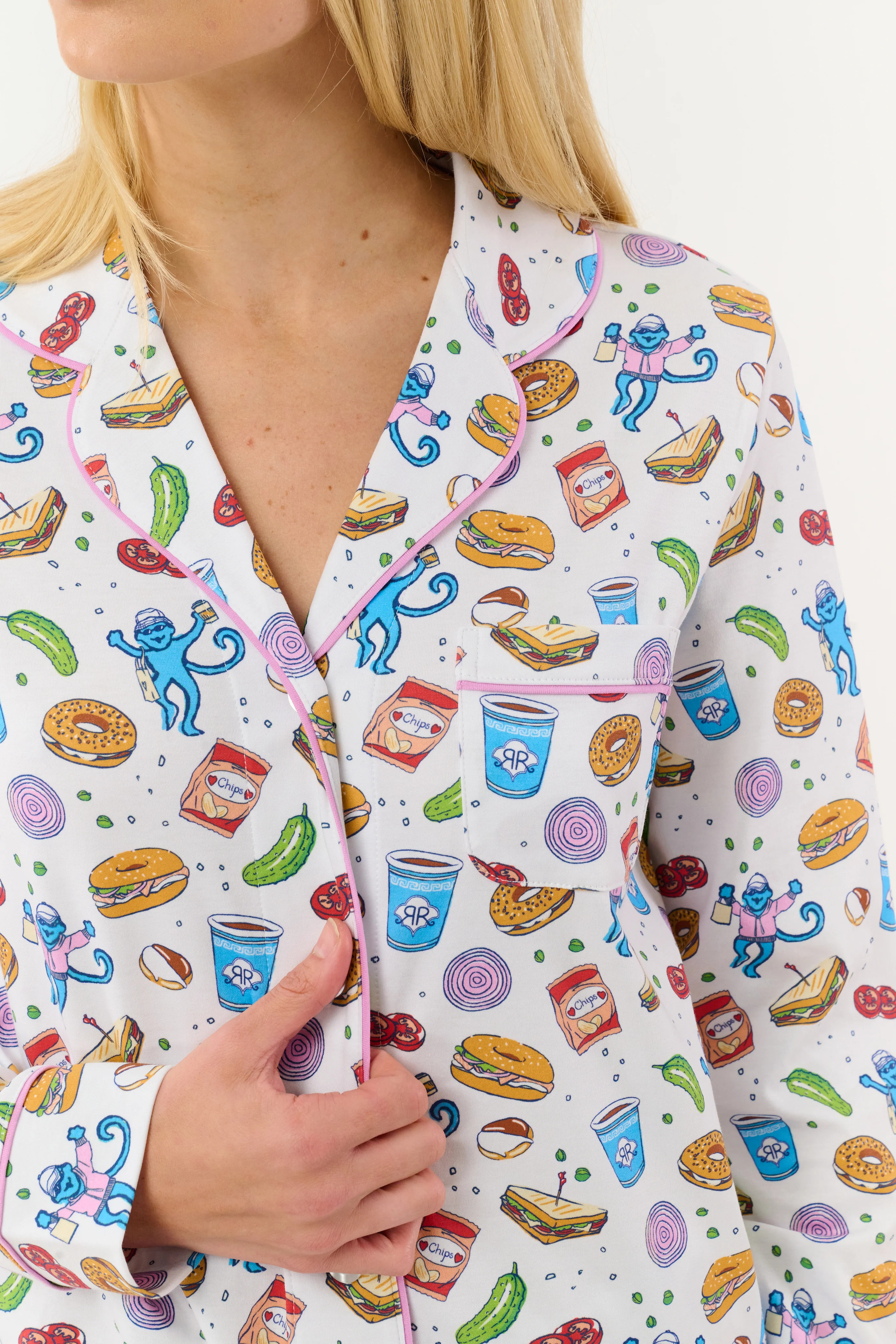 New York Nosh Long Sleeve Polo Pajamas | Roller Rabbit