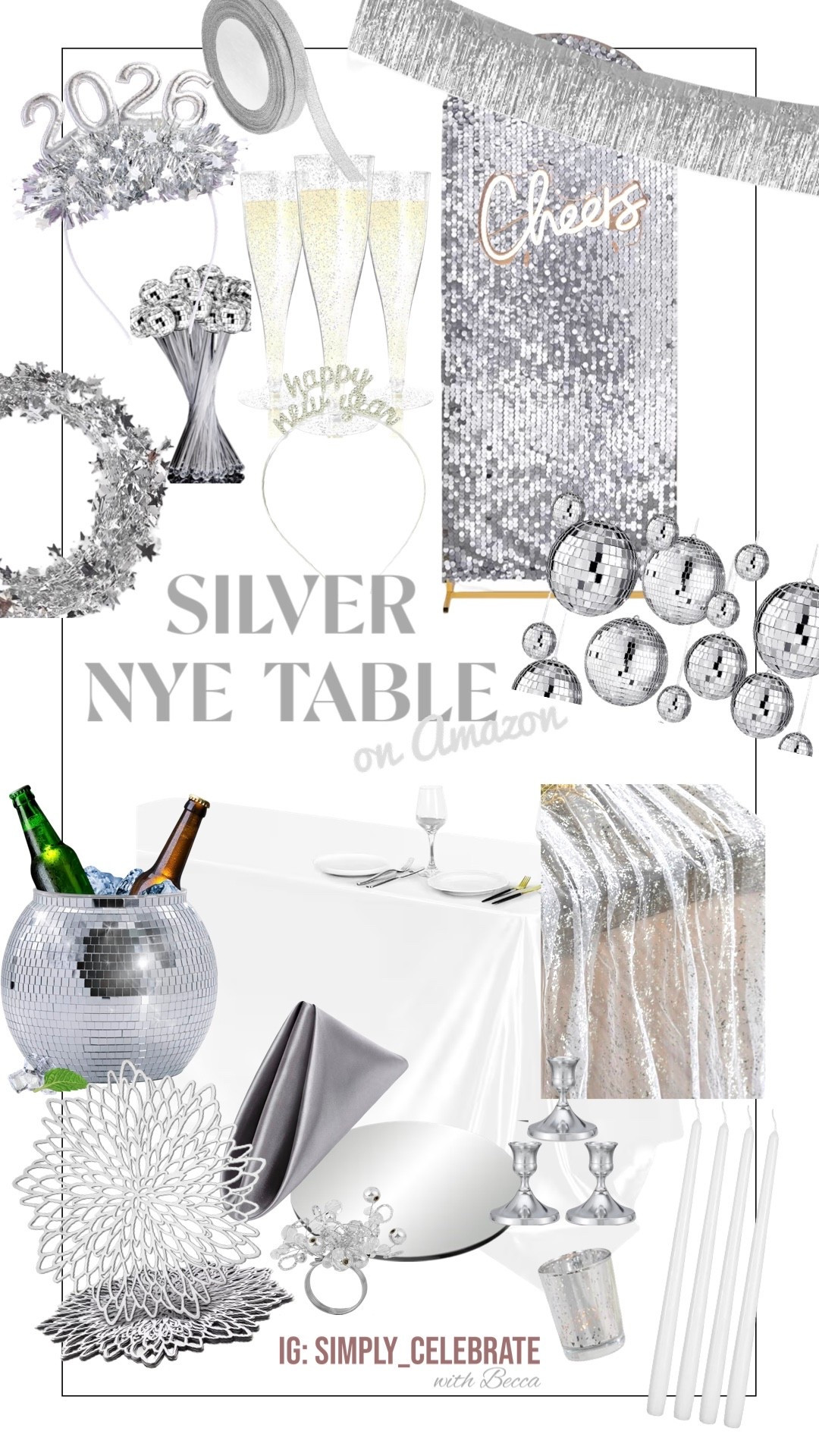 All the decorations for a gorgeous silver sparkling NYE party ❄️🤍🩶 see my other posts for more celebration inspiration! 

#LTKHoliday #LTKHome #LTKSeasonal