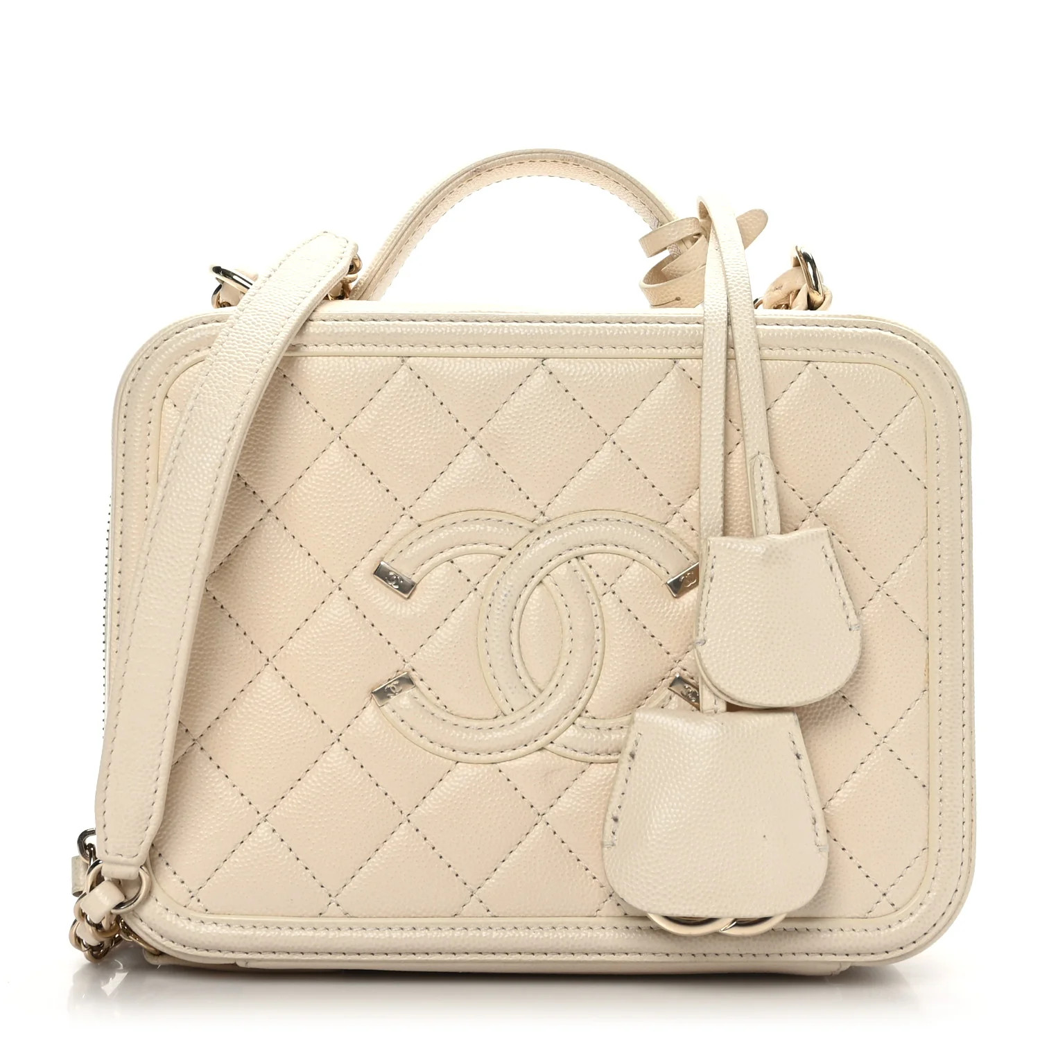 Caviar Quilted Medium CC Filigree Vanity Case Light Beige | FASHIONPHILE (US)