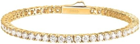 EcoGems Moissanite Tennis Bracelet for Women and Men – 18K White or Yellow Gold Plated Sterling... | Amazon (US)