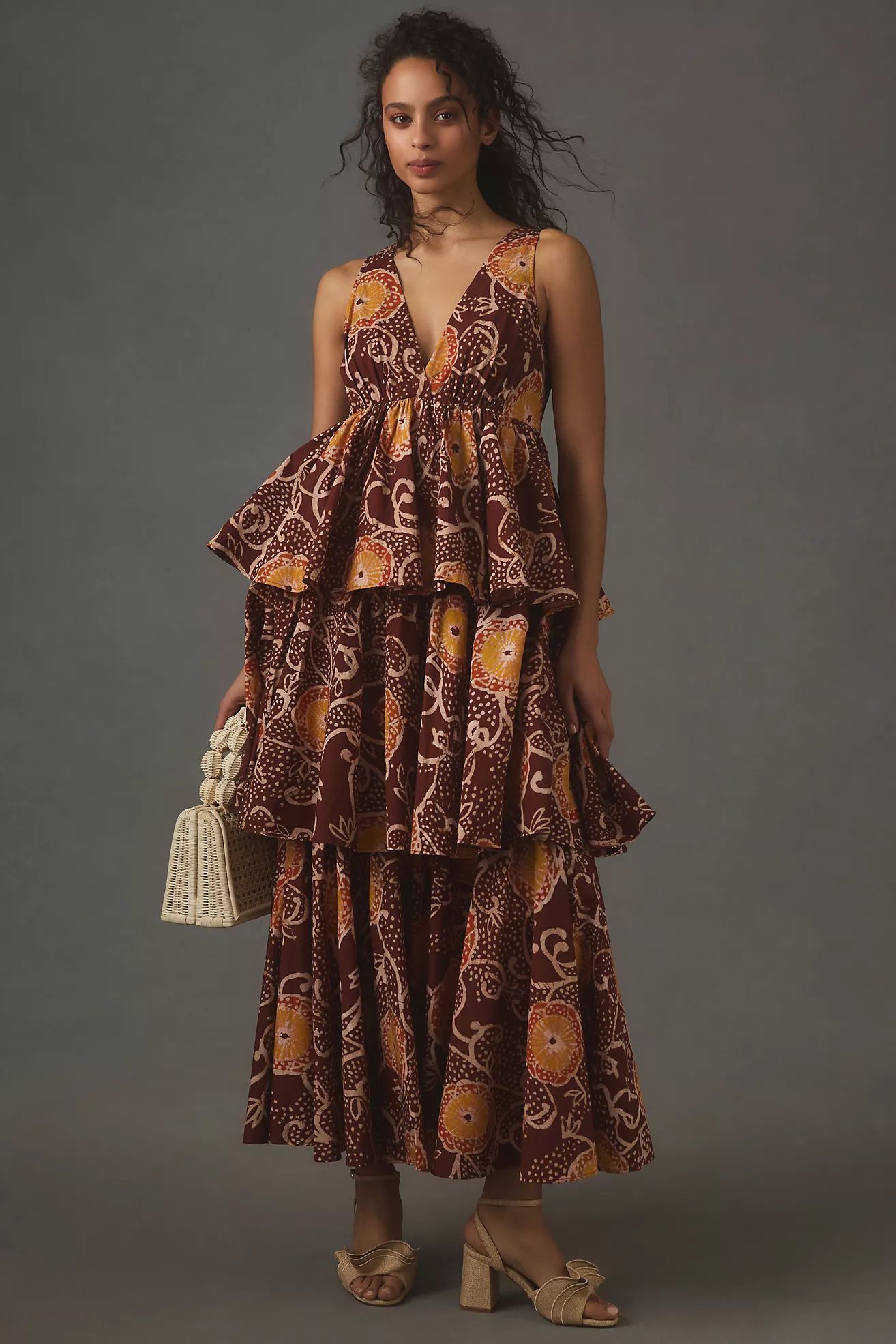 Atsu V-Neck Floral Tiered Maxi Dress | Anthropologie (US)