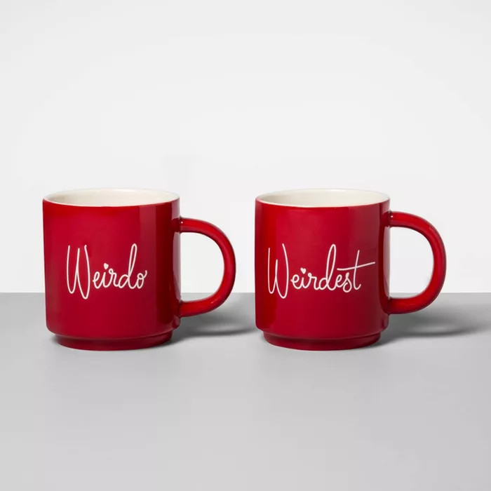 16oz 2pk Stoneware Weirdo and Weirdest Mug Set Red - Opalhouse™ | Target