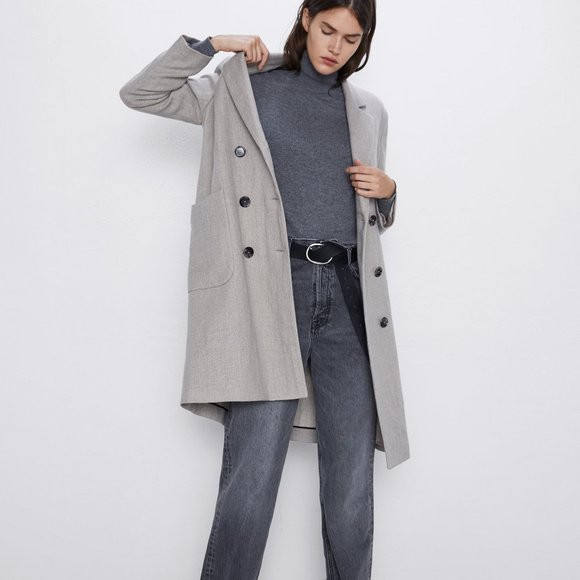 Zara DOUBLE-BREASTED HERRINGBONE COAT-Gray7949/518 | Poshmark