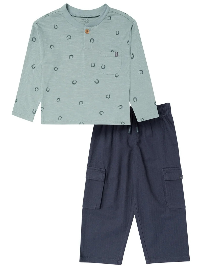 Modern Moments by Gerber Toddler Boy Henley Tee and Cargo Pant Set, Sizes 12M-5T - Walmart.com | Walmart (US)