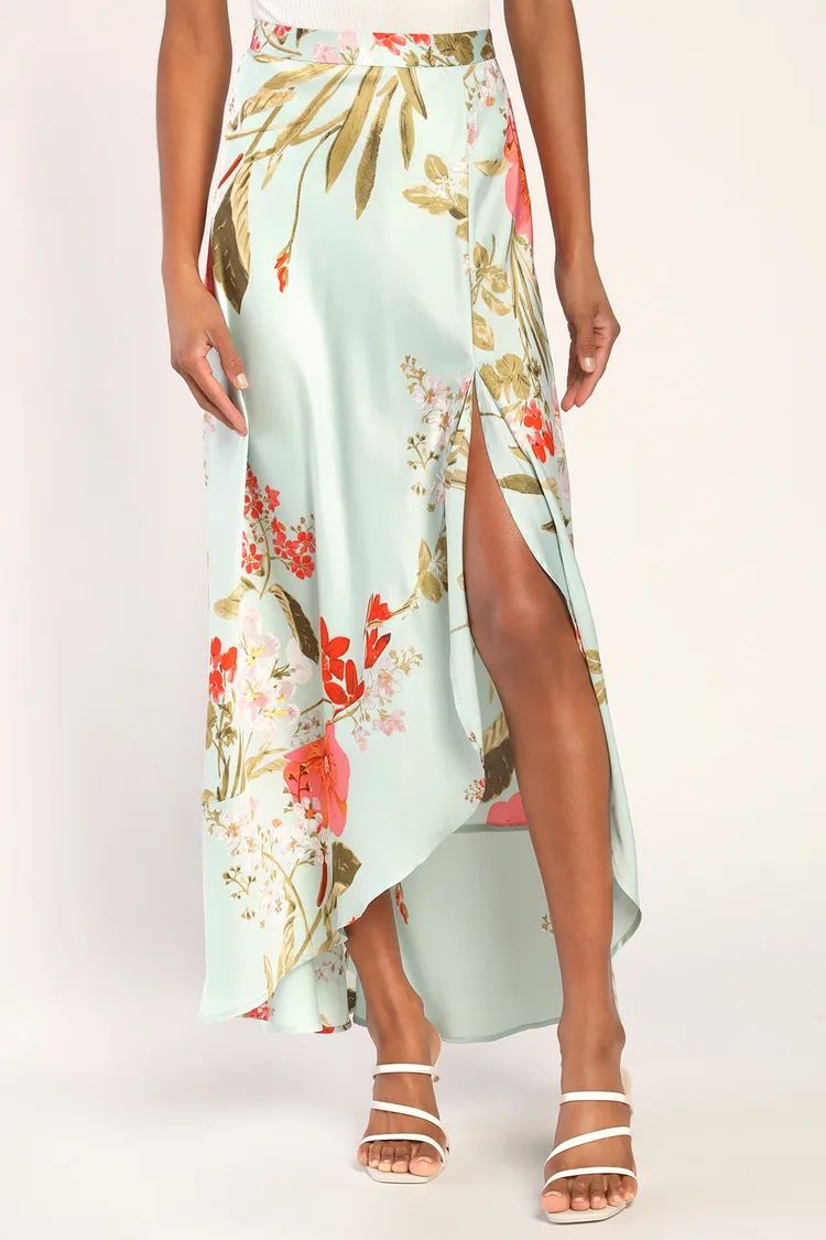 Superbly Stunning Sage Green Floral Print Satin Maxi Skirt | Lulus (US)