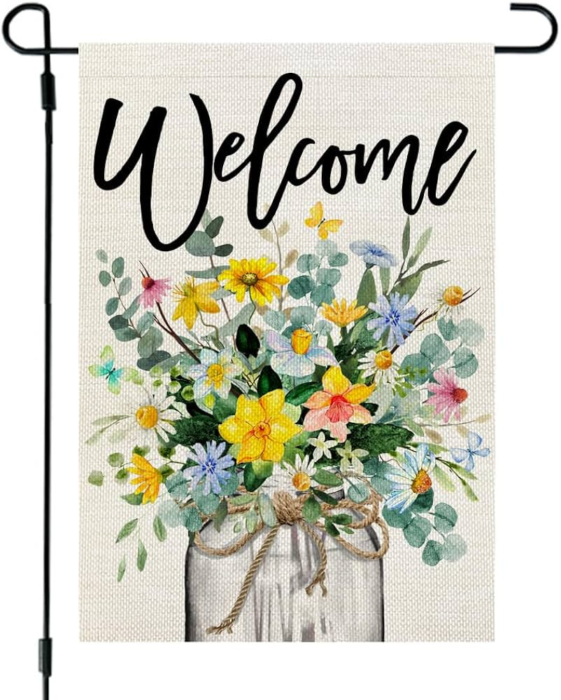 CROWNED BEAUTY Spring Floral Garden Flag Mason Jar 12x18 Inch Double Sided Small Burlap Seasonal ... | Amazon (US)
