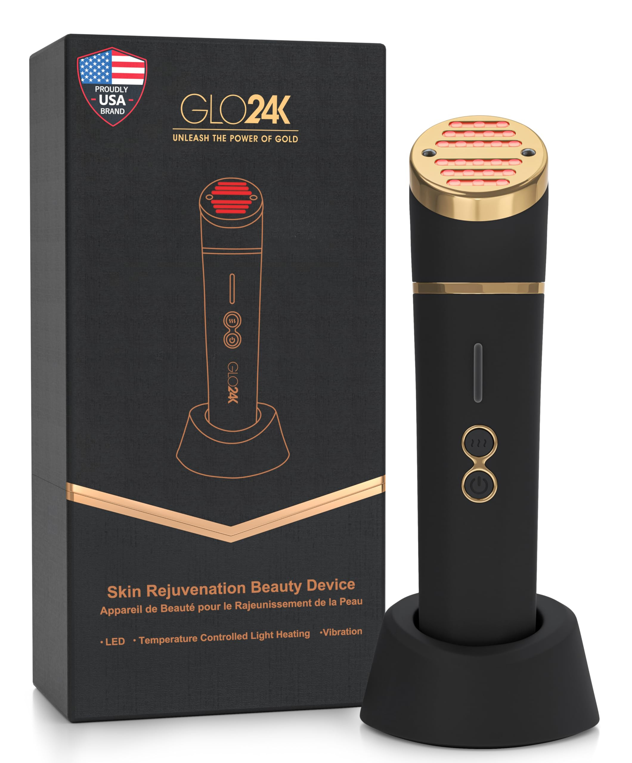 GLO24K Red Light Beauty Device for Face & Neck – 3-in-1 Facial and Neck Massager with Triple LED & Advanced Vibration Technology | Amazon (US)