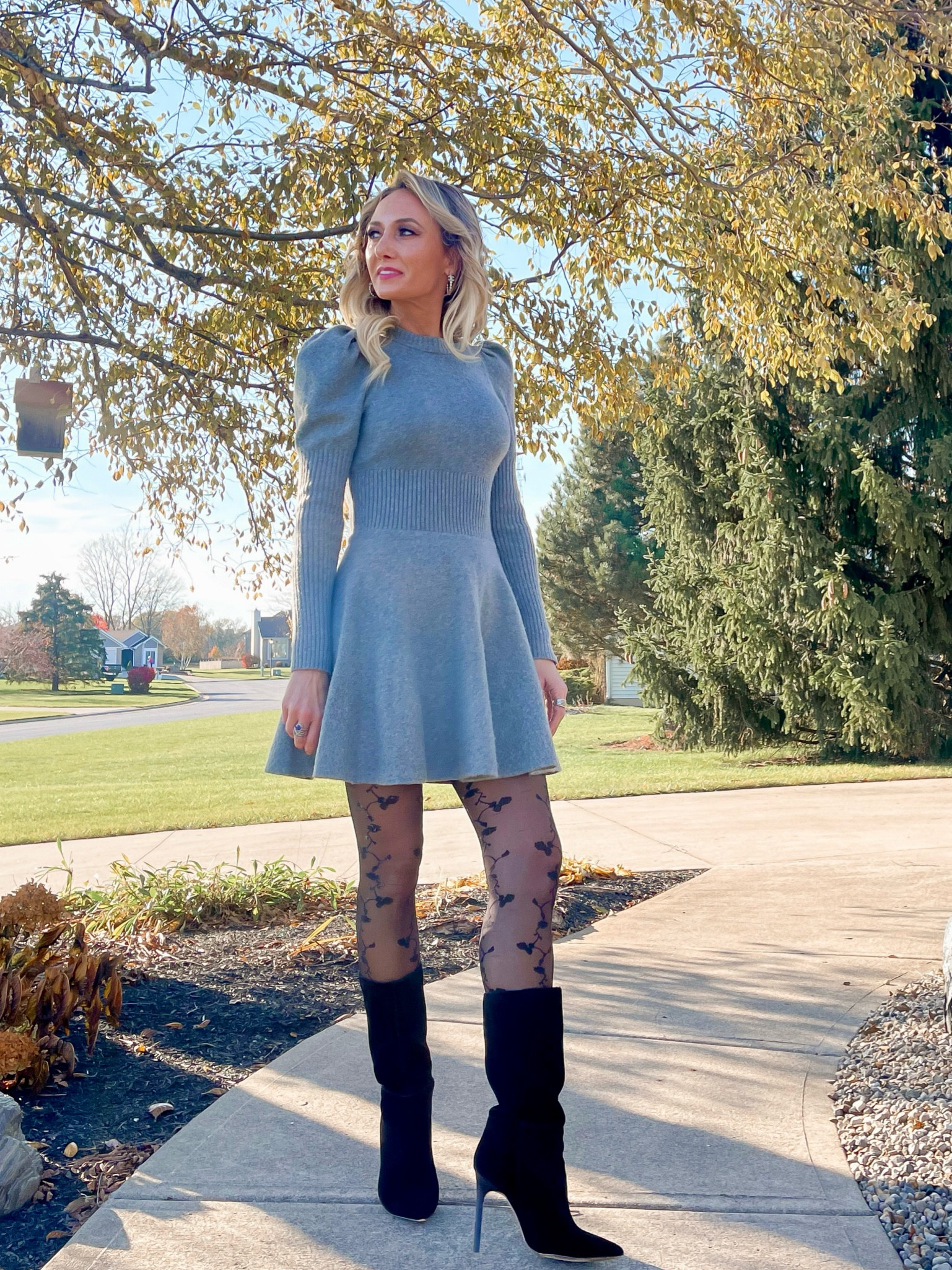 Sweater Dress Time!🖤
This one is so much fun with the flare, puff sleeves, open back, and silk tie!
Outfit Details....
Crew Neck Puff Sleeve Satin Tie Back Sweater Dress @express
Black Suede Slouched Boots - old from @express
Black Floral Vibe Tights - old
Follow for more outfit and style inspo!
dress, sweater dress, winter dress, fashion, winter fashion, winter outfit, fashion style, Itkunder50, affordable fashion, ootd, ootd fashion, chic, chic style, fashionover40, fashionover30

#LTKfindsunder50 #LTKstyletip #LTKover40