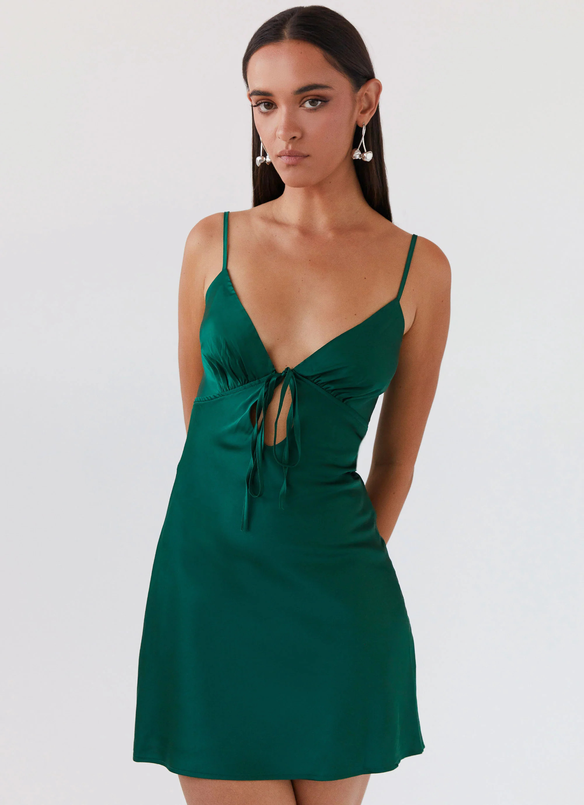 Flora Satin Mini Dress - Forest Green | Peppermayo (Global)