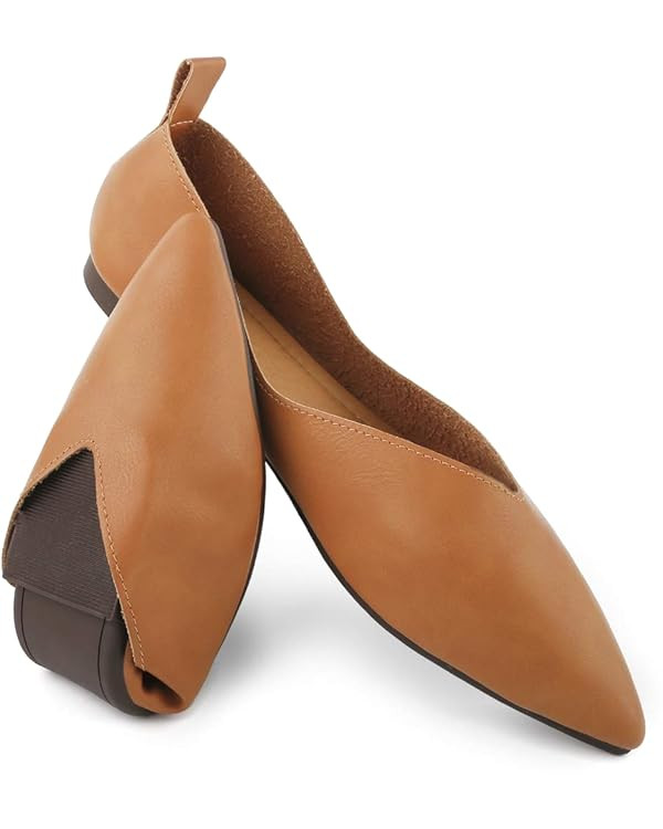 Slocyclub Flat Shoes for Women Classic Pointed Toe Slip On Ballet Shoes Knitted Texture Black Leo... | Amazon (US)