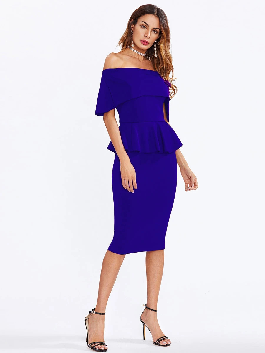 Flounce Layered Neckline Peplum Dress | ROMWE