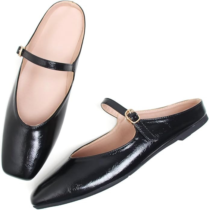 Women Mules Elegant Dressy Flats Closed Toe Microfiber Leather Shoes Adjustable Buckle Strap Mary... | Amazon (US)