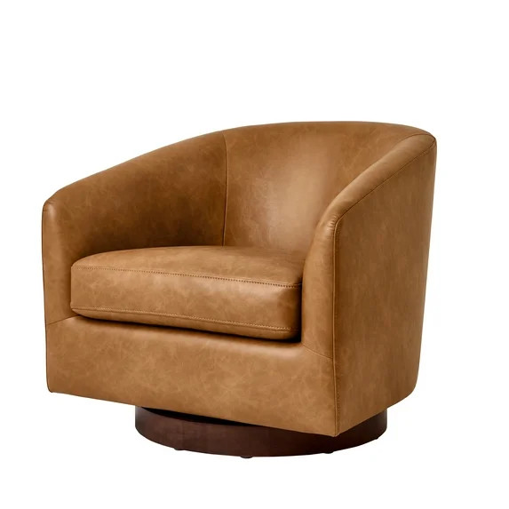 Better Homes & Gardens Bradford Wooden Base Swivel Accent Chair, Chestnut Faux Leather | Walmart (US)