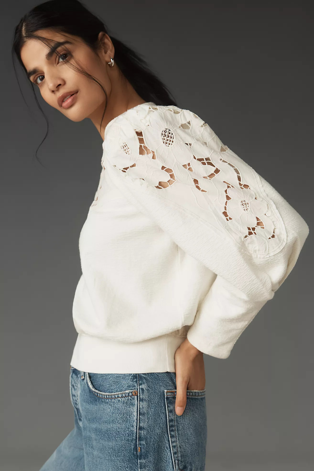 By Anthropologie Lace Cutwork Mutton-Sleeve Top | Anthropologie (US)