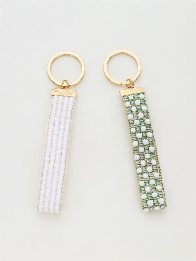 2pcs Metallic Tape Charm Keychain | SHEIN