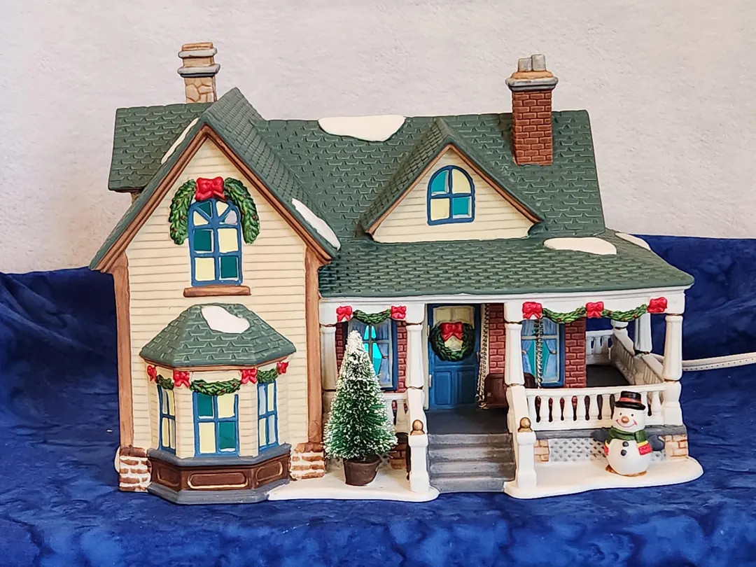 Yellow Village Christmas House With Green Roof From Heartland Valley Village Deluxe Porcelain Lig... | Etsy (US)