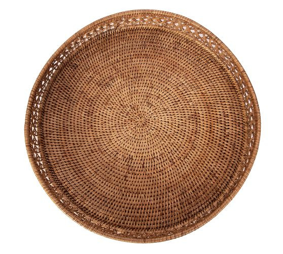 Tava Braided Rattan Round Tray | Pottery Barn (US)