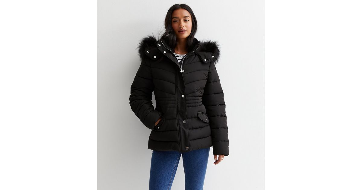 Petite Black Faux Fur Hood Puffer Jacket
						
						Add to Saved Items
						Remove from Saved ... | New Look (UK)