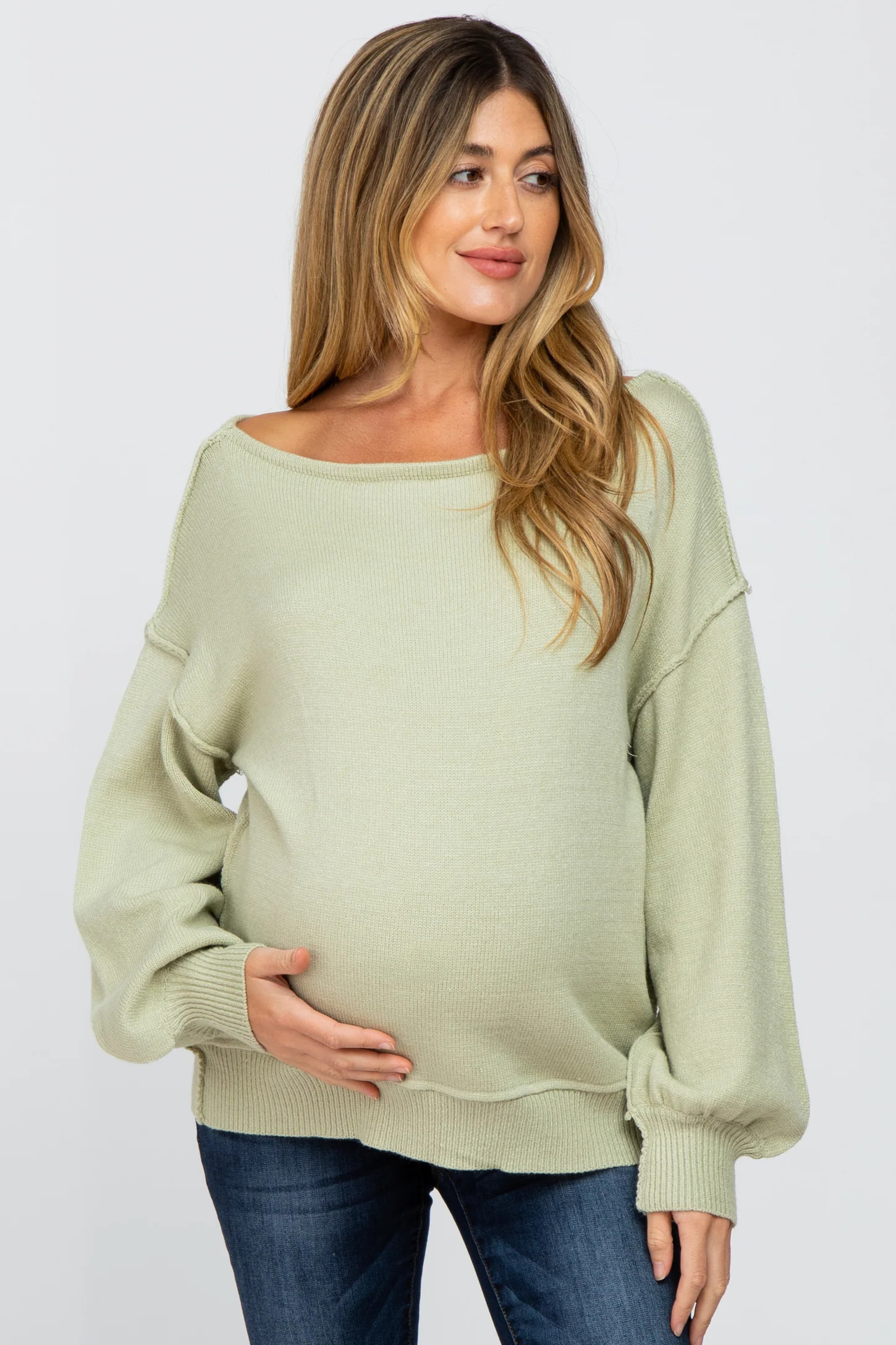 Camel Boat Neck Bubble Sleeve Maternity Sweater | PinkBlush Maternity