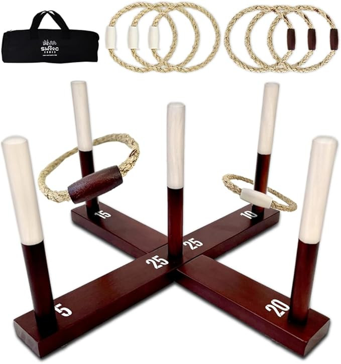Swooc Games - Rustic Ring Toss Game (All Weather) - Easy Setup & Extra Games Included - Ring Toss... | Amazon (US)