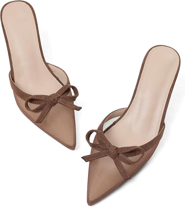 Celbreez Kitten Heels Mesh Closed Toe Pumps for Women Bow Mule Heels | Amazon (US)