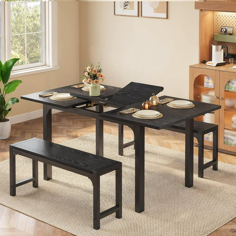 Noelse Extendable Dining Table Set with Benches, 63" Space Saving Kitchen Dining Table for 2–6 ... | Walmart (US)